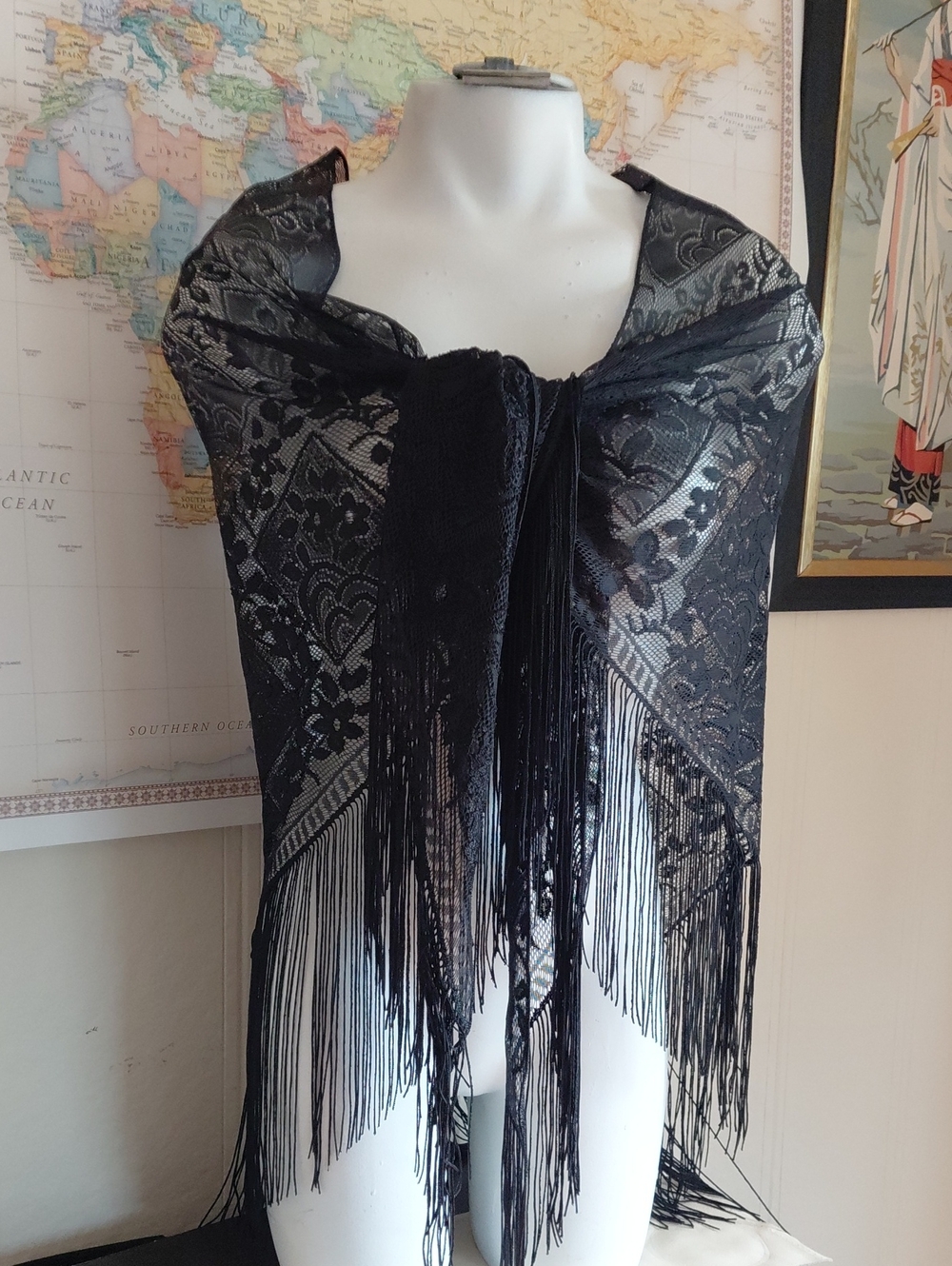 Elegant Black Lace Fringe Shawl for Women